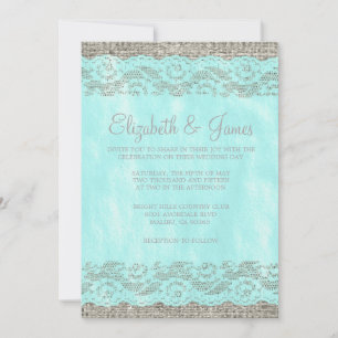 Aquamarine und silberne Rustikale Hochzeitsaufenth Einladung