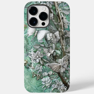 Aquamarine und silberne Schmetterlinge mit Persona Case-Mate iPhone 14 Pro Max Hülle