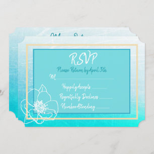 Aquamarine und türkisblaue Blume Hochzeit RSVP Einladung