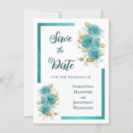 Aquamarine und türkisfarbene Rose Save the Date El