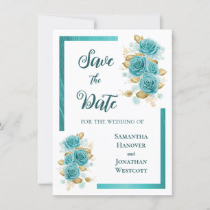 Aquamarine und türkisfarbene Rose Save the Date El