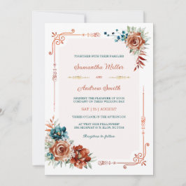 Aquamarine und verblüffende Orange-Hochzeitsvorlag Einladung