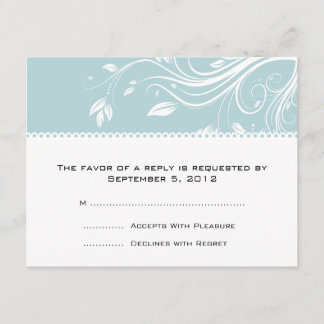 Aquamarine und weiße Blumenzwiebeln-Wirbel Hochzei RSVP Karte