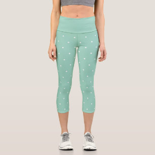 Aquamarine und weiße geometrische Polka-Punkte Capri Leggings