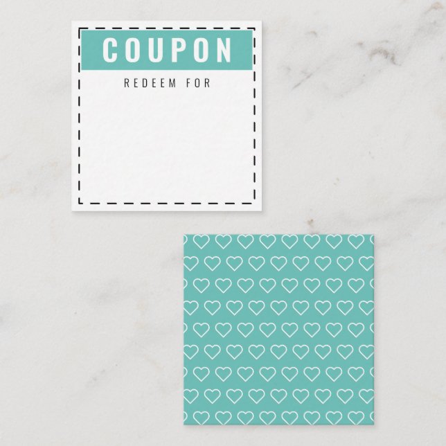 Aquamarine und weiße Herzmuster Moderne leere Coup Mitteilungskarte (Vorne/Hinten)