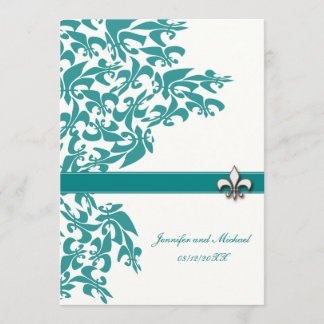 Aquamarine und weiße Lilien-Entwurfs-Hochzeit Einladung
