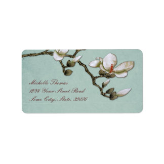 Aquamarine und weiße Magnolia-Rücksendeadresse Adressaufkleber