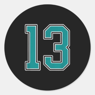 Aquamarine und weiße Nummer 13 Jersey Player Unifo Runder Aufkleber