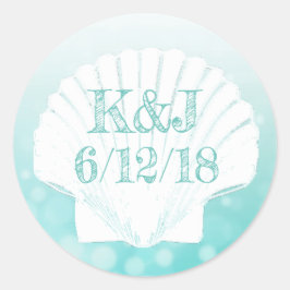 Aquamarine und weiße Ostseebücher mit Hochzeitskle Runder Aufkleber