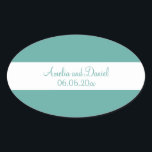 Aquamarine und weiße Personalisierte Hochzeitstick Ovaler Aufkleber<br><div class="desc">Ein wunderschön personalisierter Aufkleber in aquamarin und weiß. Ideal für Hochzeitsankündigungen und speichern Sie die Daten. Elegant und stilvoll ist das sicher,  wer es empfängt. Fügen Sie Ihre eigenen Daten oder Ihre Nachricht hinzu,  um eine einzigartige Touch zu Ihrer Hochzeitsarbeit zu erstellen.</div>