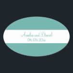 Aquamarine und weiße Personalisierte Hochzeitstick Ovaler Aufkleber<br><div class="desc">Ein wunderschön personalisierter Aufkleber in aquamarin und weiß. Ideal für Hochzeitsankündigungen und speichern Sie die Daten. Elegant und stilvoll ist das sicher,  wer es empfängt. Fügen Sie Ihre eigenen Daten oder Ihre Nachricht hinzu,  um eine einzigartige Touch zu Ihrer Hochzeitsarbeit zu erstellen.</div>