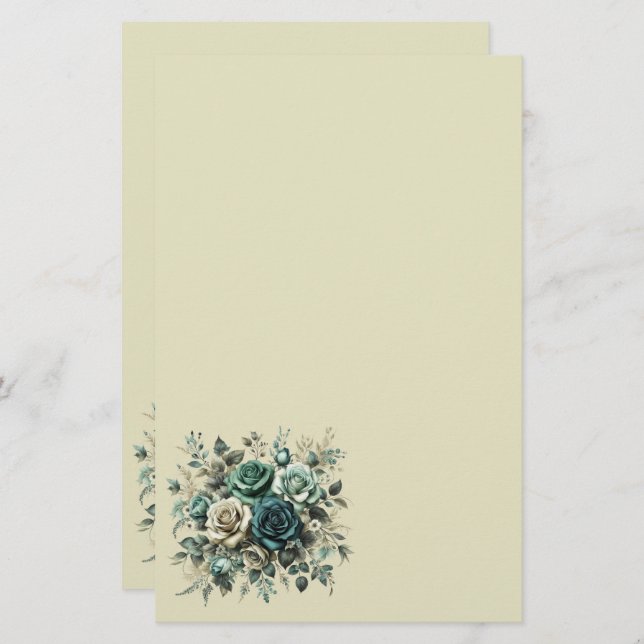 Aquamarine und weiße Rosen Briefpapier (Vorne/Hinten)