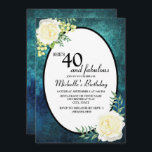 Aquamarine und weiße Rosentrauben 40. Geburtstag Einladung<br><div class="desc">Aquamarine und weiße Grunge Wasserfarbe 40. Geburtstag Party Einladung / "40 und fabelhaft" mit weißen Rosen und Trauben.</div>