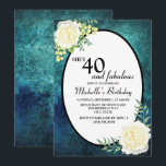 Aquamarine und weiße Rosentrauben 40. Geburtstag Einladung<br><div class="desc">Aquamarine und weiße Grunge Wasserfarbe 40. Geburtstag Party Einladung / "40 und fabelhaft" mit weißen Rosen und Trauben.</div>