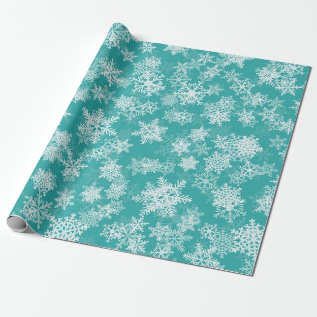 Aquamarine und weiße Schneeflocken Winterwonderlan Geschenkpapier (Ungerollt)