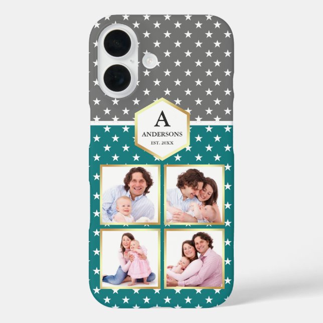 Aquamarine und weiße Sternenmuster FotoCollage Case-Mate iPhone Hülle (Rückseite)