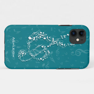 Aquamarine und weiße Treble Clef-Musiknoten Case-Mate iPhone Hülle