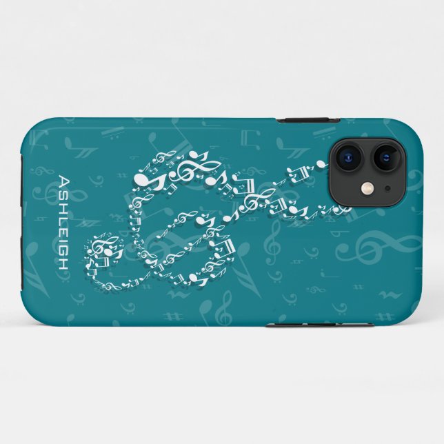 Aquamarine und weiße Treble Clef-Musiknoten Case-Mate iPhone Hülle (Rückseite (Horizontal))