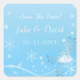 Aquamarine und weiße Winterhochzeit Save the Date Quadratischer Aufkleber