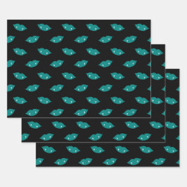 Aquamarine Vampire Lips und Zähne auf Schwarz Geschenkpapier Set