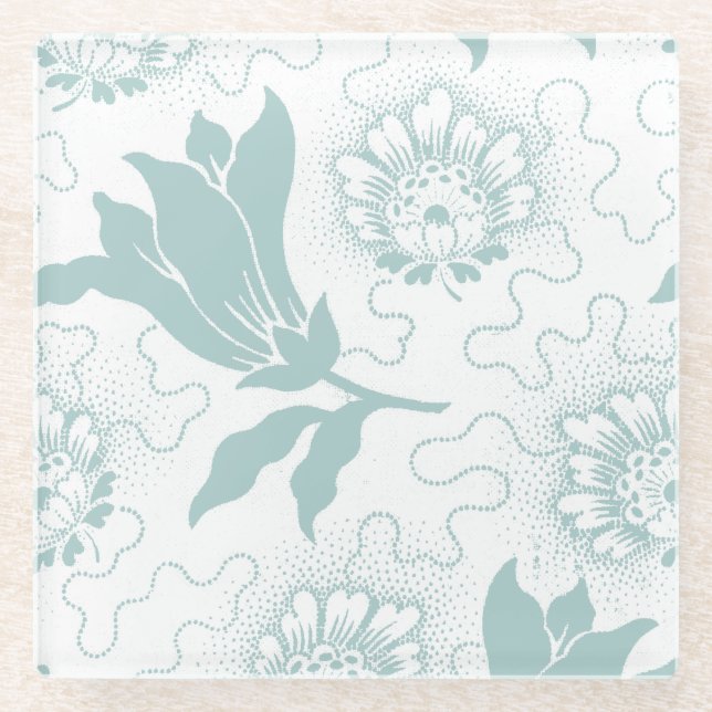 Aquamarine Vintage Blumenschrift im Bauernstil Glasuntersetzer (Vorderseite)