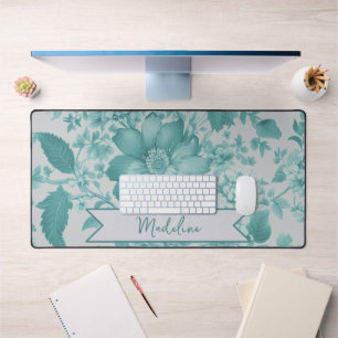 Aquamarine Vintage Chinoiserie Blumen Schreibtischunterlage