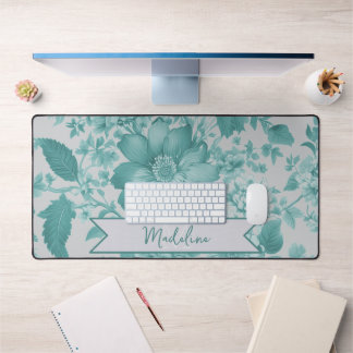 Aquamarine Vintage Chinoiserie Blumen Schreibtischunterlage