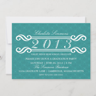 Aquamarine Vintage Damask 2013 Abschluss Einladung