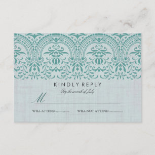 Aquamarine Vintage Damask-Hochzeit UAWG RSVP Karte