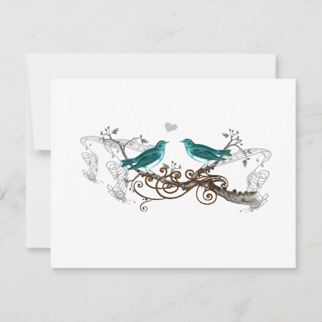 Aquamarine Vintage Liebesvögel Hochzeit RSVP (Vorderseite)