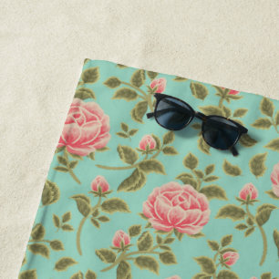 Aquamarine, Vintage Rosa Blume Strandtuch