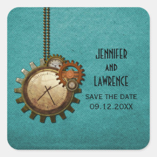 Aquamarine Vintage Uhr Save the Date Stickers