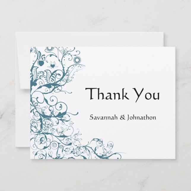 Aquamarine Vögel und Wirbel, die eine RSVP-Antwort Dankeskarte (Vorderseite)