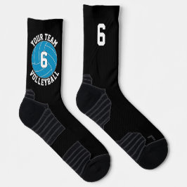 Aquamarine Volleyball-Teamname und Spielernummer Socken