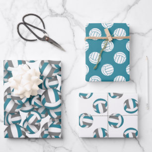 aquamarine Volleyballmuster Geschenkpapier Set