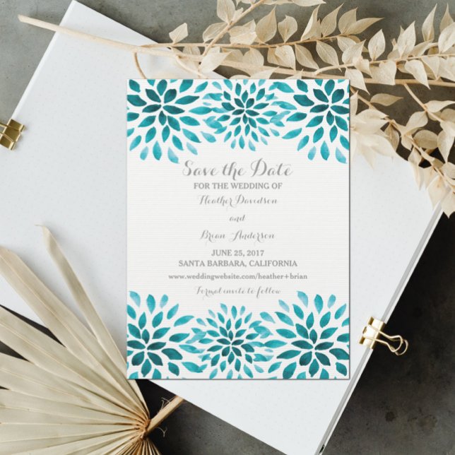 Aquamarine Wasserfarbe Chrysanthemum Save the Date (Von Creator hochgeladen)