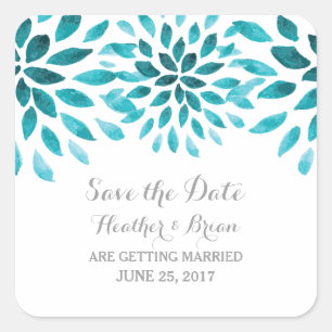 Aquamarine Wasserfarbe Chrysanthemum Save the Date Quadratischer Aufkleber