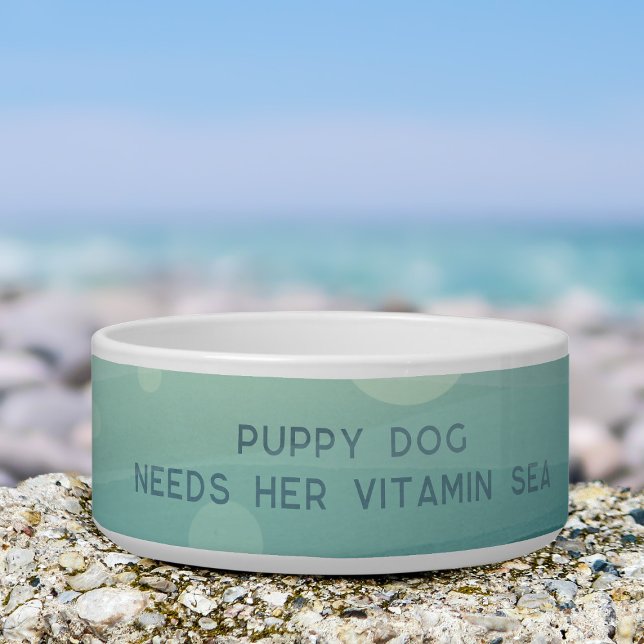Aquamarine Wasserfarbe Merpup Vitamin Sea Dog Schü Napf (Add your dog's name to this teal watercolor waves dog bowl)
