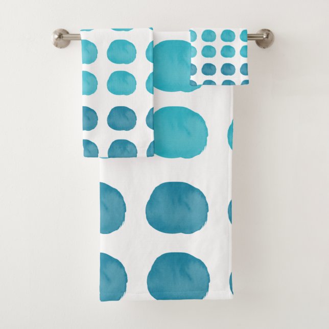 Aquamarine Wasserfarbe Niedlich Happy Polka Dots A Badhandtuch Set (Insitu)