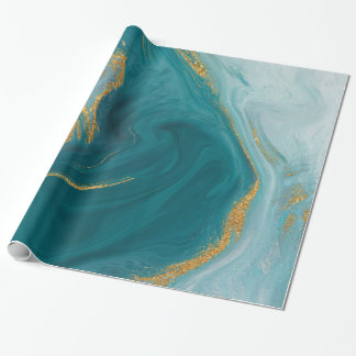Aquamarine Wasserfarbe und Imitat Goldgeode Geschenkpapier