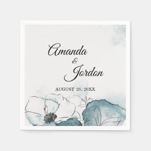 Aquamarine Wasserfarben-Sketch Hochzeitscocktail N Serviette
