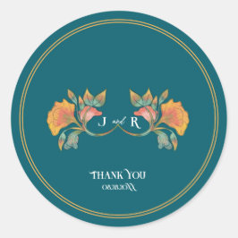 Aquamarine Wasserfarbenfreude Jugendstil-Hochzeit Runder Aufkleber