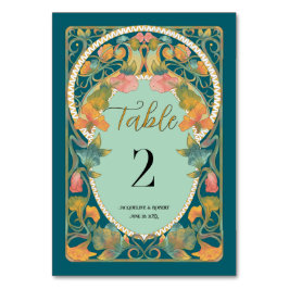 Aquamarine Wasserfarbenfreude Jugendstil-Hochzeit Tischnummer