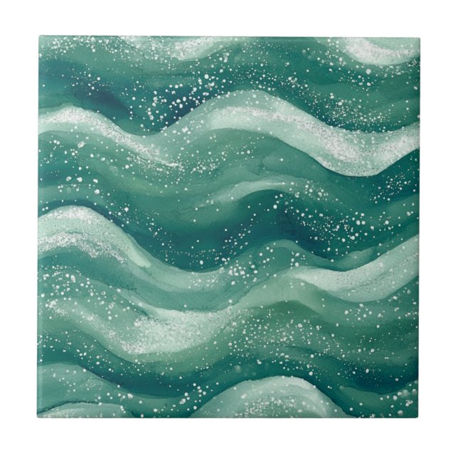 Aquamarine Wasserfarbenwelt Fliese (Vorderseite)