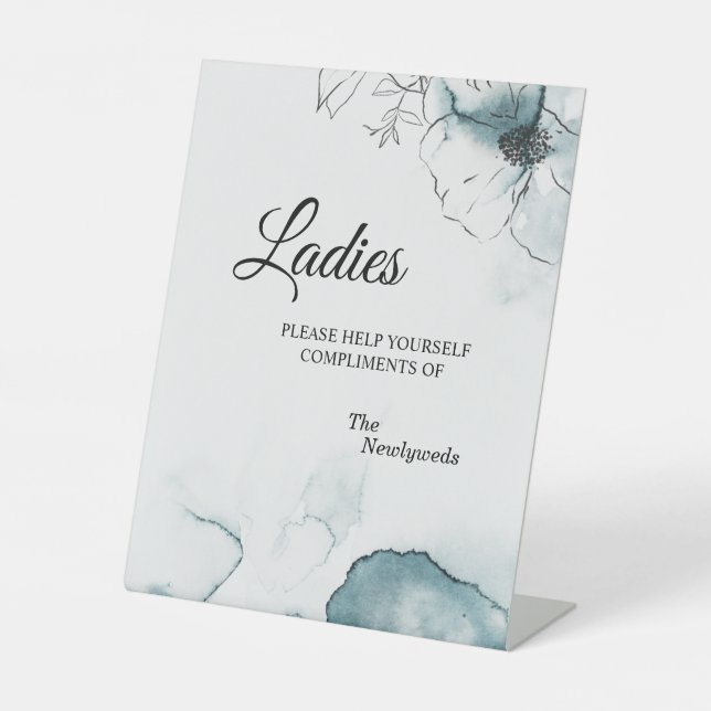 Aquamarine Wasserfarbskizze HochzeitsDamen Badezim Sockelschild (Vorderseite)