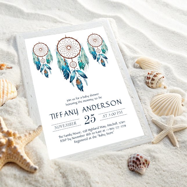 Aquamarine Watercolor Dreamcatcher Babydusche Einladung (Aquamarine Watercolor Dreamcatcher Baby Shower Invitation)