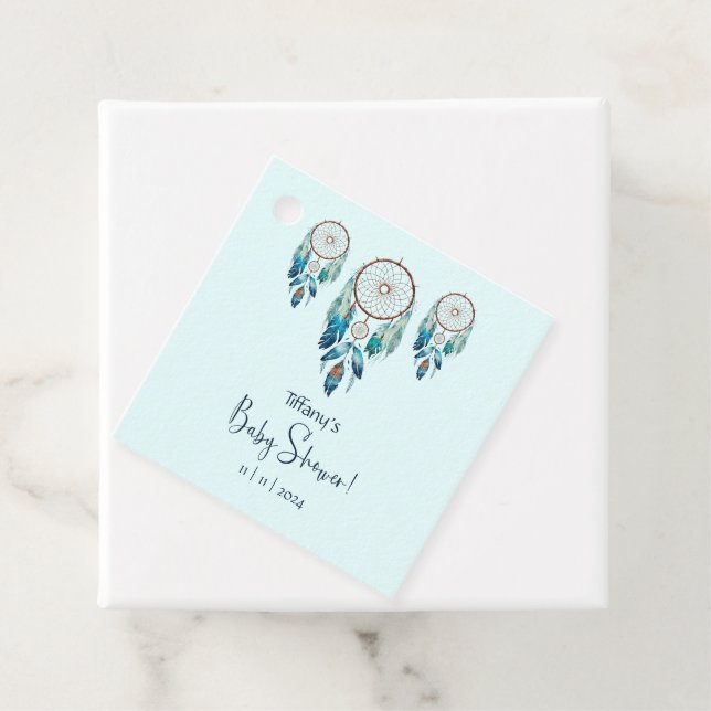 Aquamarine Watercolor Dreamcatcher Babydusche Geschenkanhänger (Beispiel)