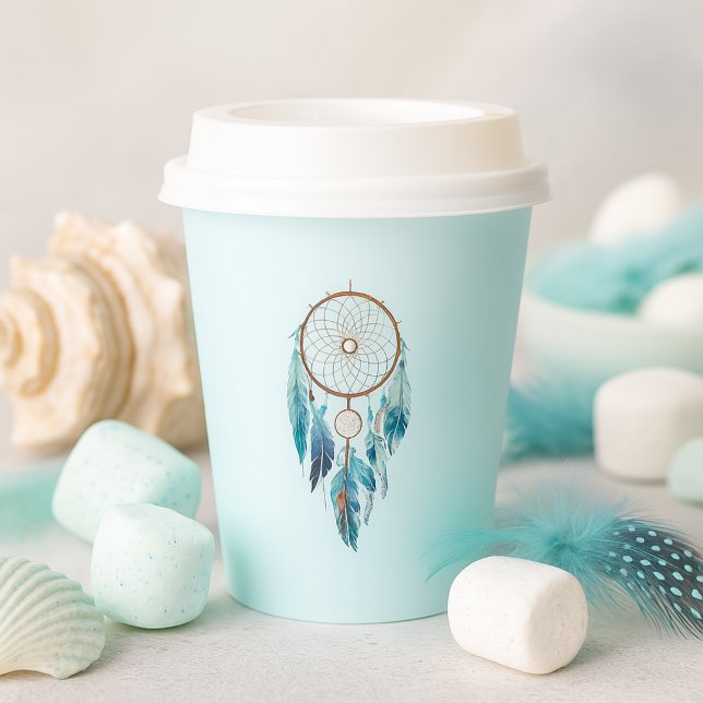 Aquamarine Watercolor Dreamcatcher Babydusche Pappbecher (Aquamarine Watercolor Dreamcatcher Baby Shower Paper Cups)
