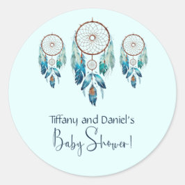 Aquamarine Watercolor Dreamcatcher Babydusche Runder Aufkleber