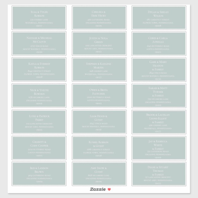 Aquamarine Wedding Guest Address Labels (Blatt)